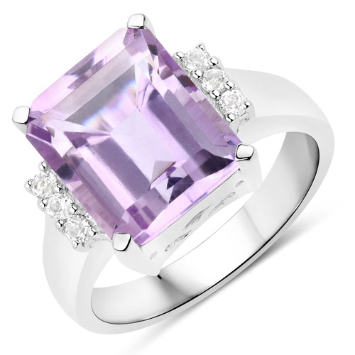 Amethyst-5.94 Carat Genuine Pink Amethyst and White Topaz .925 Sterling Silver Ring