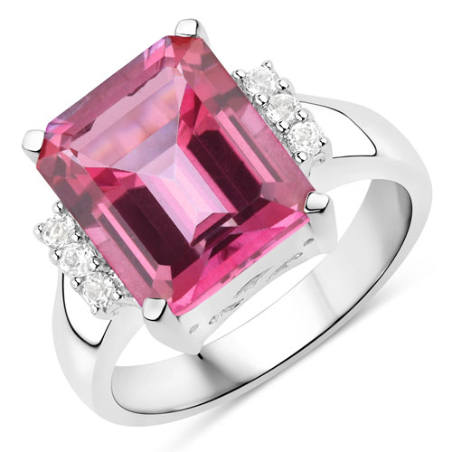 Rings-7.39 Carat Genuine Pink Topaz and White Topaz .925 Sterling Silver Ring