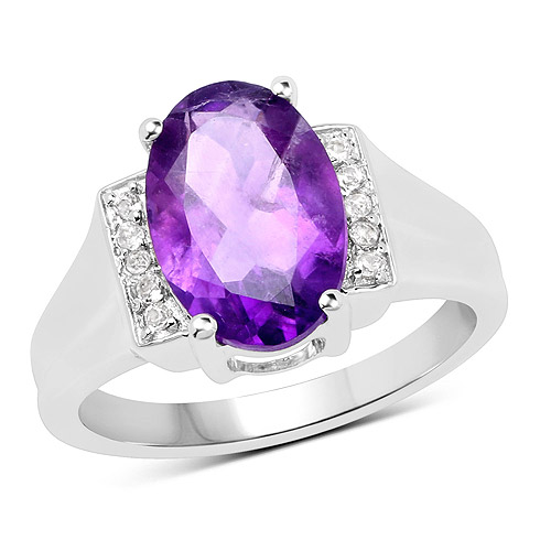 Amethyst-3.12 Carat Genuine  Amethyst and White Topaz .925 Sterling Silver Ring