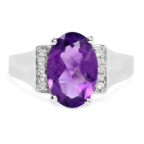 3.12 Carat Genuine  Amethyst and White Topaz .925 Sterling Silver Ring