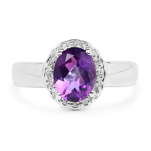 1.68 Carat Genuine  Amethyst and White Topaz .925 Sterling Silver Ring