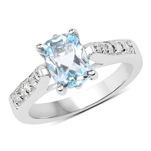 Rings-1.76 Carat Genuine Blue Topaz and White Topaz .925 Sterling Silver Ring