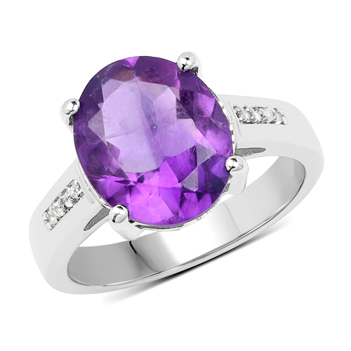 Amethyst-3.84 Carat Genuine  Amethyst and White Topaz .925 Sterling Silver Ring