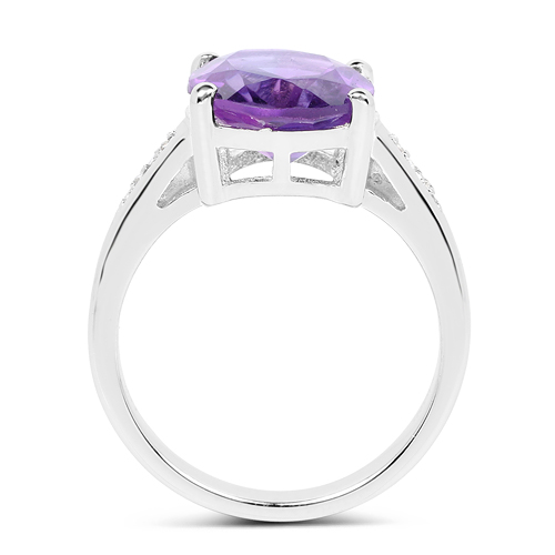 3.84 Carat Genuine  Amethyst and White Topaz .925 Sterling Silver Ring