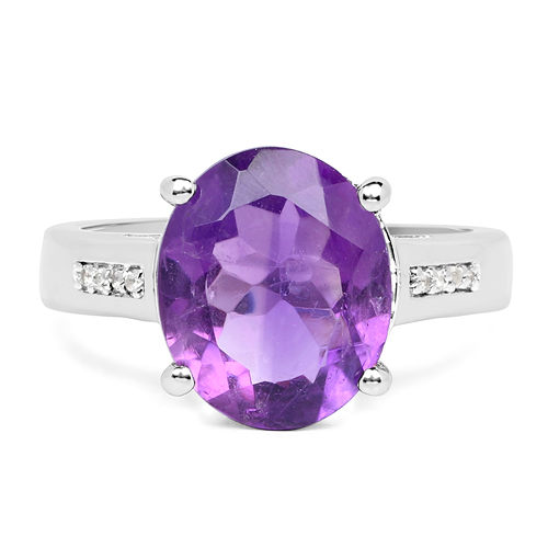 3.84 Carat Genuine  Amethyst and White Topaz .925 Sterling Silver Ring