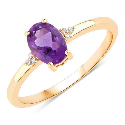 Amethyst-0.82 Carat Genuine Amethyst and White Diamond 10K Yellow Gold Ring