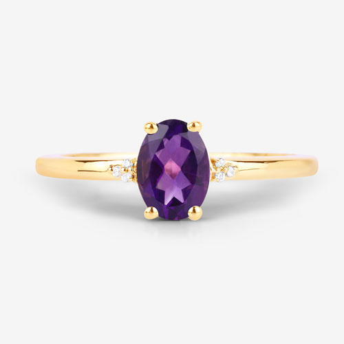 0.82 Carat Genuine Amethyst and White Diamond 10K Yellow Gold Ring