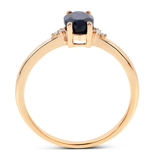 0.97 Carat Genuine Blue Sapphire and White Diamond 14K Yellow Gold Ring