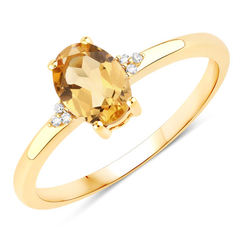 Citrine-0.82 Carat Genuine Citrine and White Diamond 10K Yellow Gold Ring