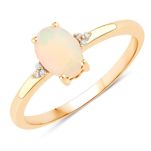 Opal-0.39 Carat Genuine Ethiopian Opal and White Diamond 10K Yellow Gold Ring