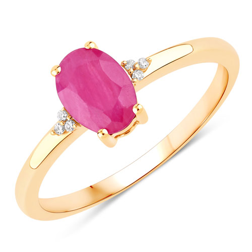 Ruby-0.87 Carat Genuine Ruby and White Diamond 10K Yellow Gold Ring