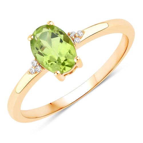 Peridot-0.85 Carat Genuine Peridot and White Diamond 10K Yellow Gold Ring