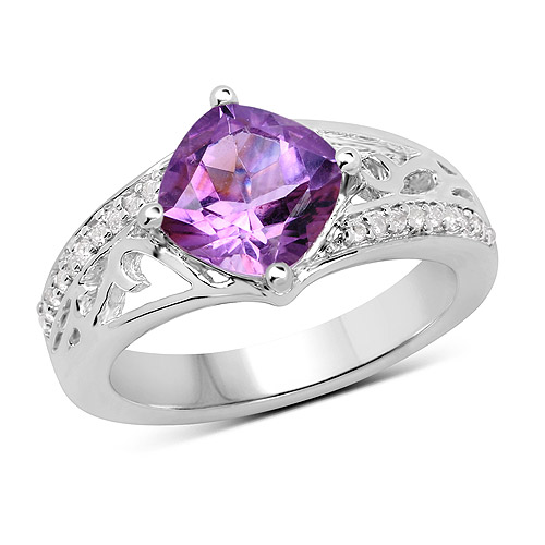 Amethyst-1.90 Carat Genuine  Amethyst and White Topaz .925 Sterling Silver Ring