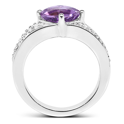 1.90 Carat Genuine  Amethyst and White Topaz .925 Sterling Silver Ring