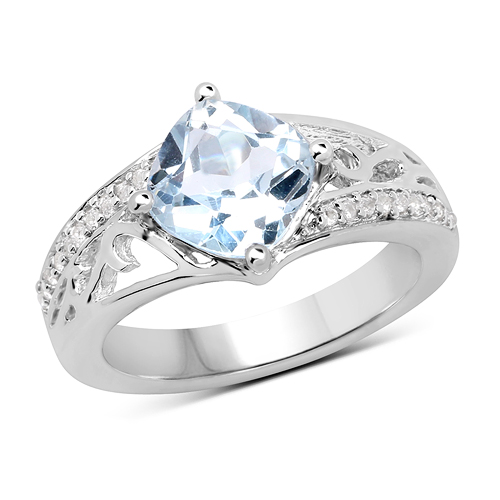 Rings-2.40 Carat Genuine  Blue Topaz and White Topaz .925 Sterling Silver Ring