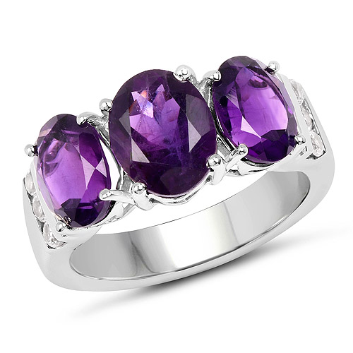 Amethyst-4.14 Carat Genuine  Amethyst and White Topaz .925 Sterling Silver Ring