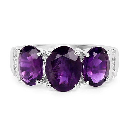 4.14 Carat Genuine  Amethyst and White Topaz .925 Sterling Silver Ring