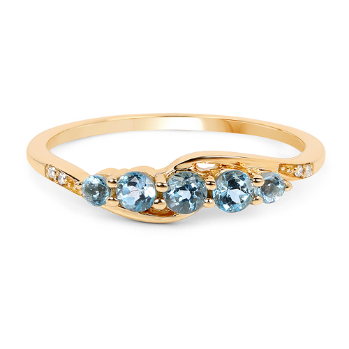 0.41 Carat Genuine Swiss Blue Topaz and White Diamond 14K Yellow Gold Ring