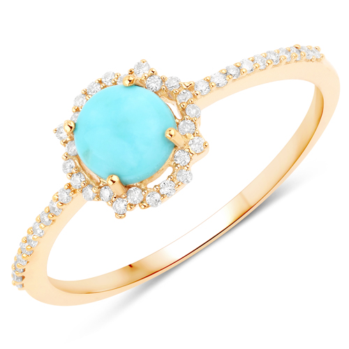 Rings-0.50 Carat Genuine Turquoise and White Diamond 10K Yellow Gold Ring