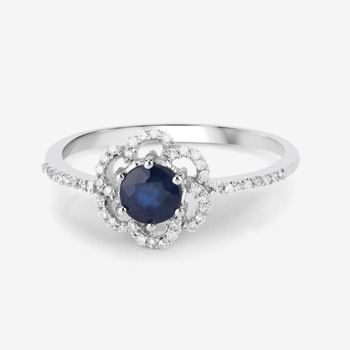 0.78 Carat Genuine Blue Sapphire and White Diamond 14K White Gold Ring
