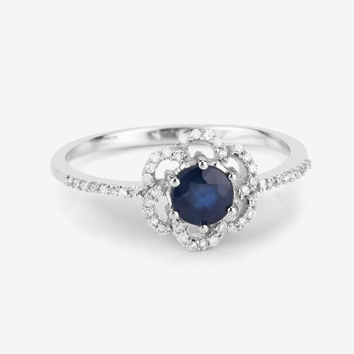 0.78 Carat Genuine Blue Sapphire and White Diamond 14K White Gold Ring