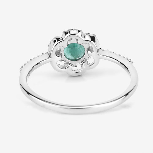 0.55 Carat Genuine Zambian Emerald and White Diamond 14K White Gold Ring