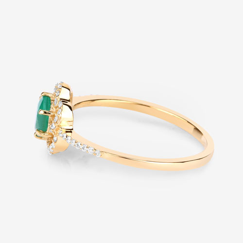 0.55 Carat Genuine Zambian Emerald and White Diamond 14K Yellow Gold Ring