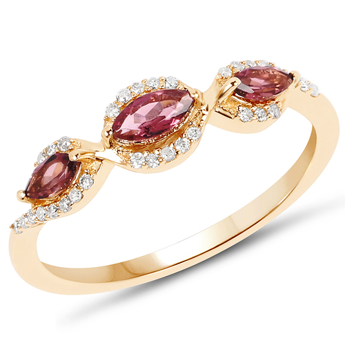 Rings-0.43 Carat Genuine Pink Tourmaline and White Diamond 14K Yellow Gold Ring