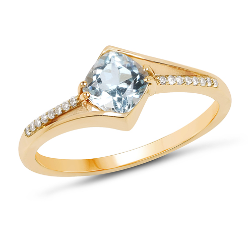 Rings-0.89 Carat Genuine Aquamarine and White Diamond 14K Yellow Gold Ring