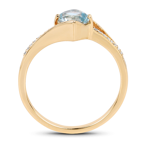 0.89 Carat Genuine Aquamarine and White Diamond 14K Yellow Gold Ring