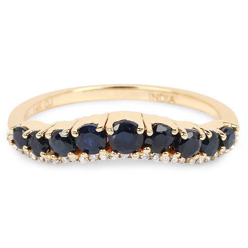 0.79 Carat Genuine Blue Sapphire and White Diamond 14K Yellow Gold Ring