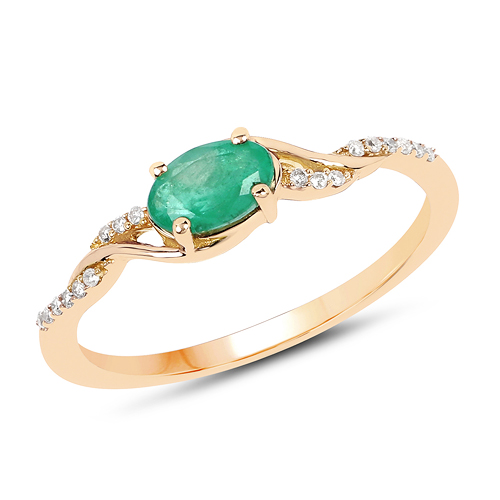 0.49 Carat Genuine Zambian Emerald and White Diamond 14K Yellow Gold Ring