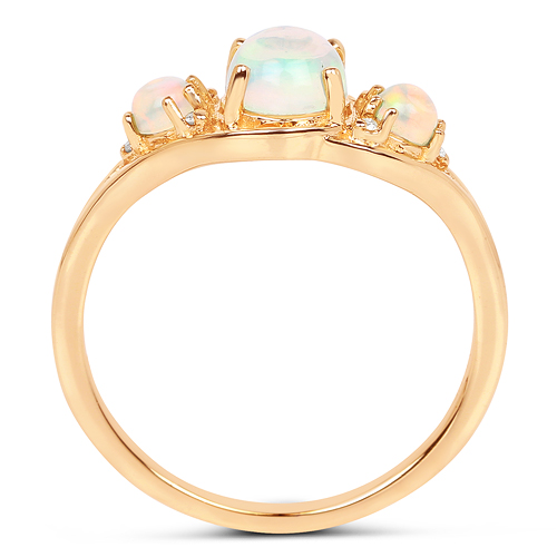 0.68 Carat Genuine Opal Ethiopian and White Diamond 14K Yellow Gold Ring