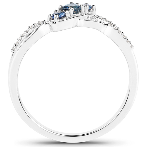 0.27 Carat Genuine Blue Sapphire and White Diamond 18K White Gold Ring