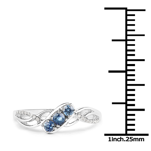 0.27 Carat Genuine Blue Sapphire and White Diamond 18K White Gold Ring