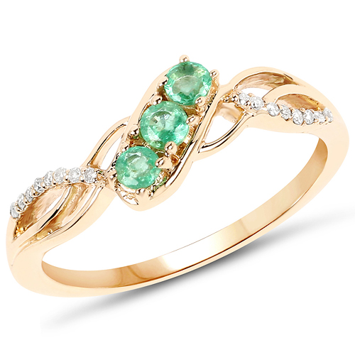 Emerald-0.28 Carat Genuine Zambian Emerald and White Diamond 14K Yellow Gold Ring