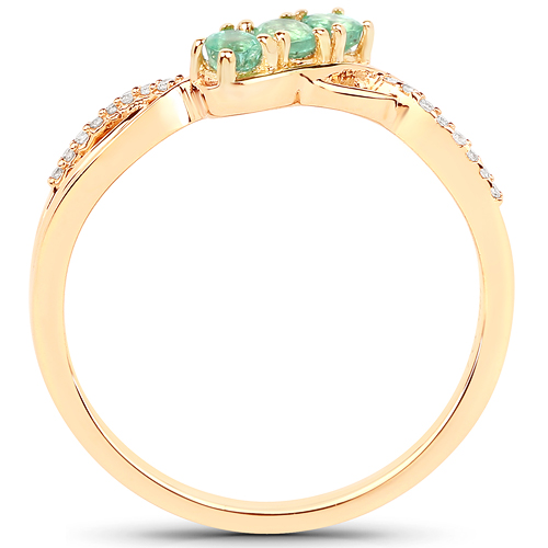 0.28 Carat Genuine Zambian Emerald and White Diamond 18K Yellow Gold Ring