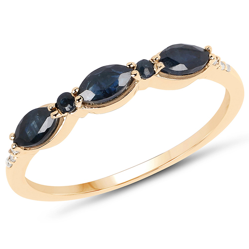 Sapphire-0.51 Carat Genuine Blue Sapphire and White Diamond 14K Yellow Gold Ring