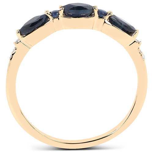 0.51 Carat Genuine Blue Sapphire and White Diamond 14K Yellow Gold Ring