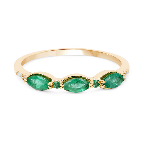 0.39 Carat Genuine Zambian Emerald and White Diamond 14K Yellow Gold Ring