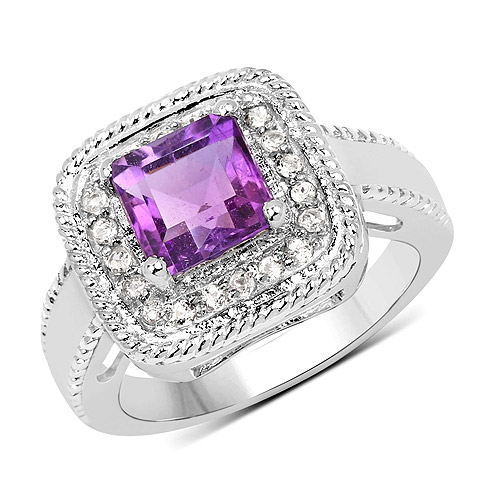 Amethyst-1.80 Carat Genuine Amethyst and White Topaz .925 Sterling Silver Ring