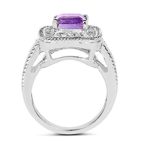 1.80 Carat Genuine Amethyst and White Topaz .925 Sterling Silver Ring