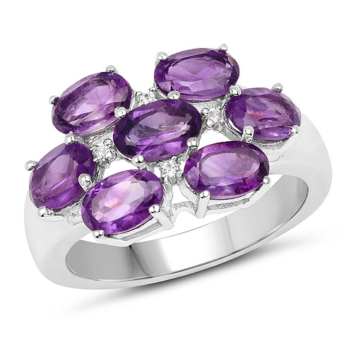 Amethyst-3.05 Carat Genuine  Amethyst and White Topaz .925 Sterling Silver Ring