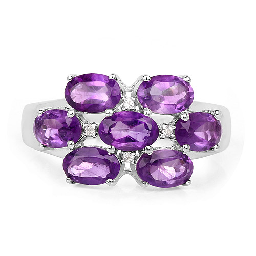 3.05 Carat Genuine  Amethyst and White Topaz .925 Sterling Silver Ring