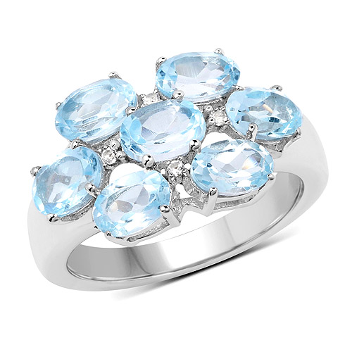 Rings-3.61 Carat Genuine  Blue Topaz and White Topaz .925 Sterling Silver Ring