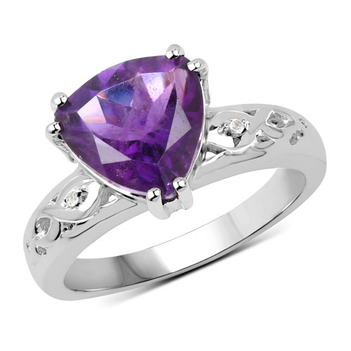 Amethyst-2.71 Carat Genuine Amethyst and White Topaz .925 Sterling Silver Ring