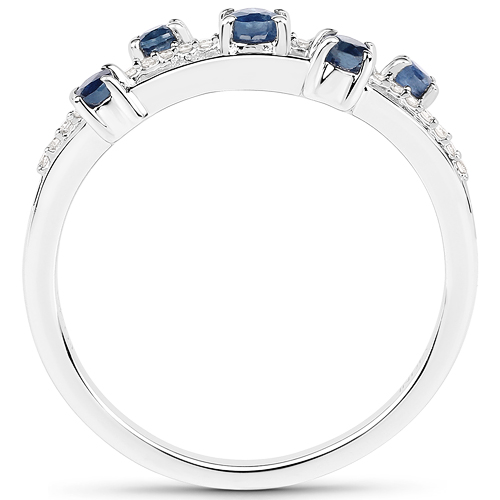 0.37 Carat Genuine Blue Sapphire and White Diamond 18K White Gold Ring