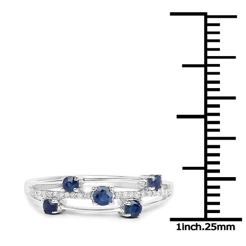 0.37 Carat Genuine Blue Sapphire and White Diamond 18K White Gold Ring