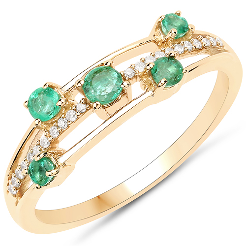 Emerald-0.34 Carat Genuine Zambian Emerald and White Diamond 18K Yellow Gold Ring