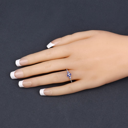 0.62 Carat Genuine Tanzanite and White Diamond 14K White Gold Ring